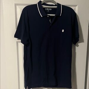IZOD Men's Dark Blue Polo Shirt with White Accents
